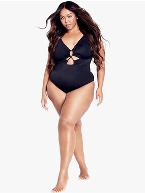 City Chic Black Cutout One-Piece Swimsuit Size 18 Adjustable Straps